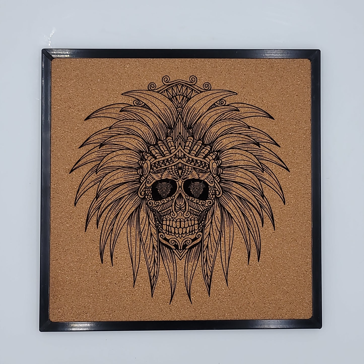 Zentangle Tribal Skull Corkboard 12"x12"