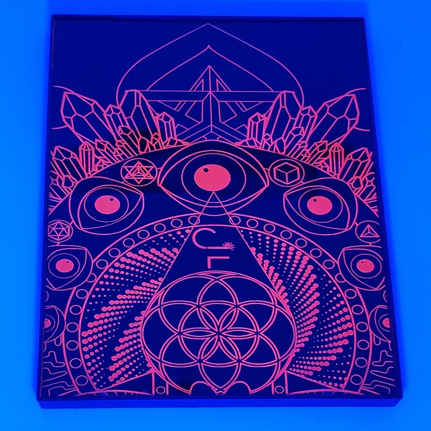 The Beholder UV Reactive Glass Engraving 7"x9"