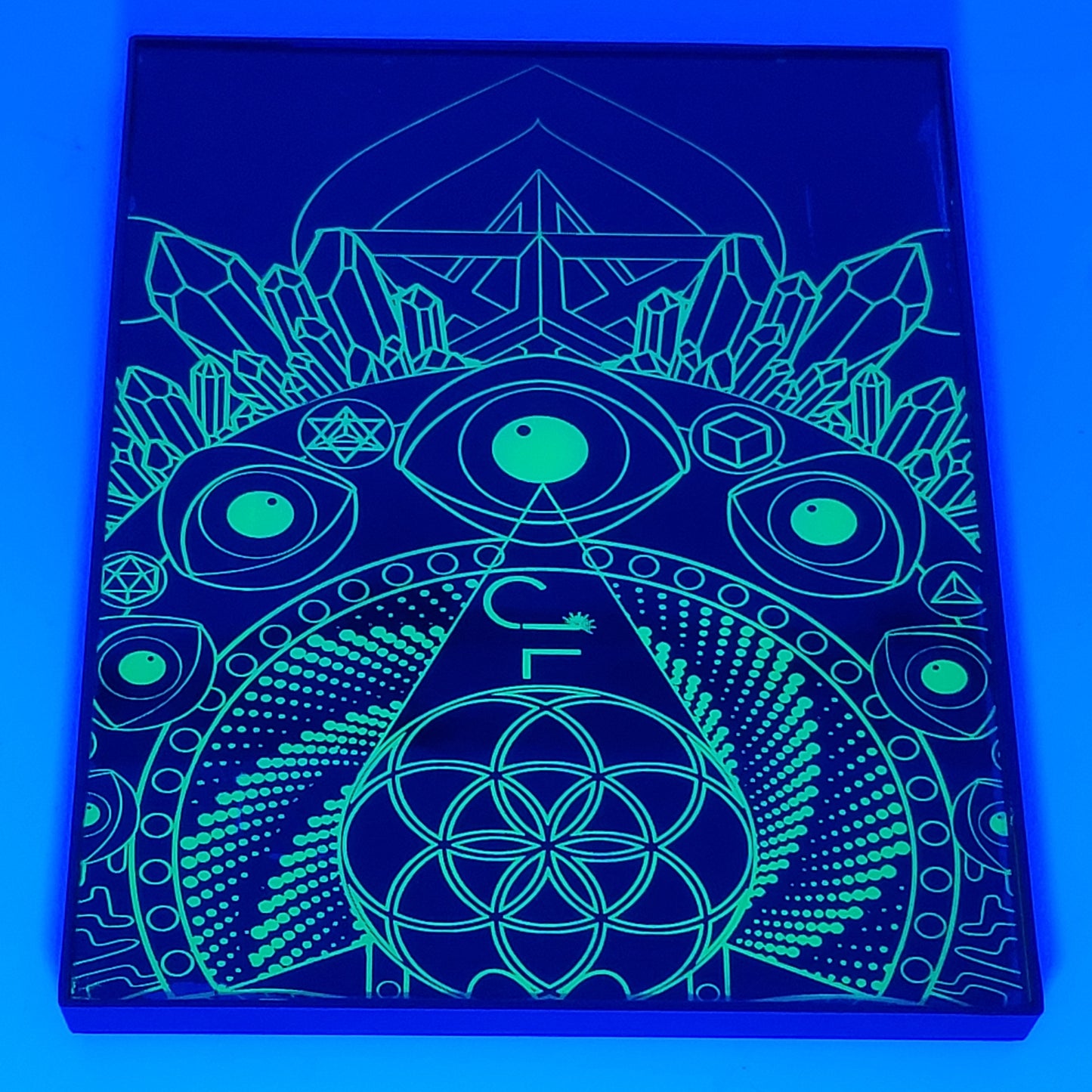 The Beholder UV Reactive Glass Engraving 7"x9"